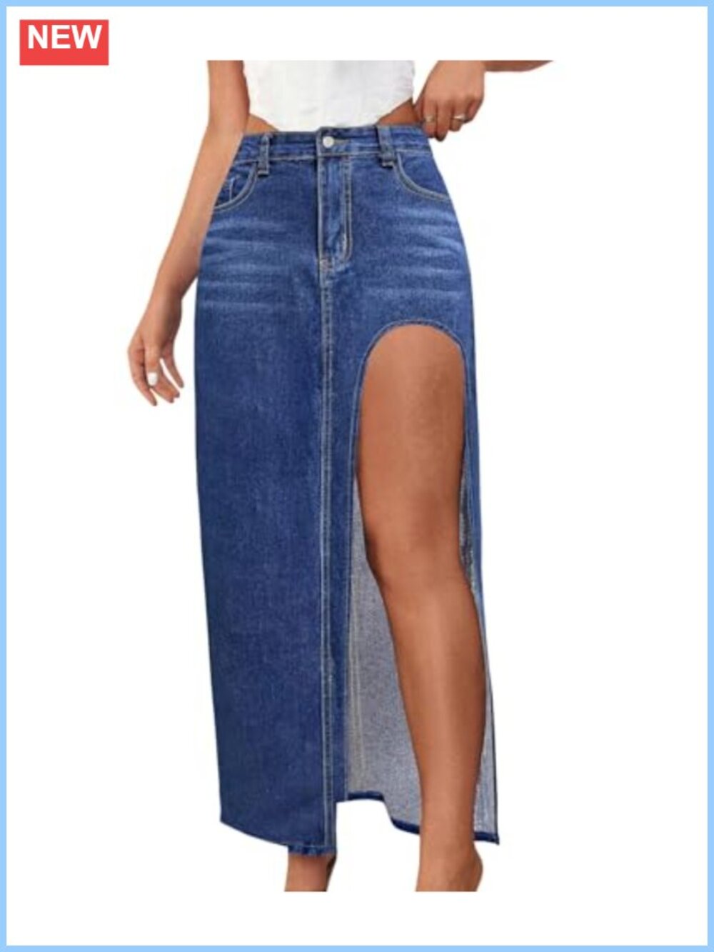 Slit Maxi Denim Skirt High Waist Cutout Straight Long Jean Skirt